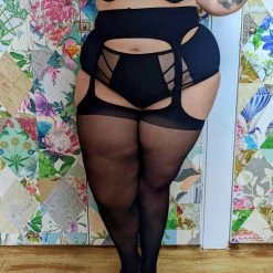 Calzifico Toninelli WHAT'S NEW Sheer Mock Garter - Burlesque - Liquorice